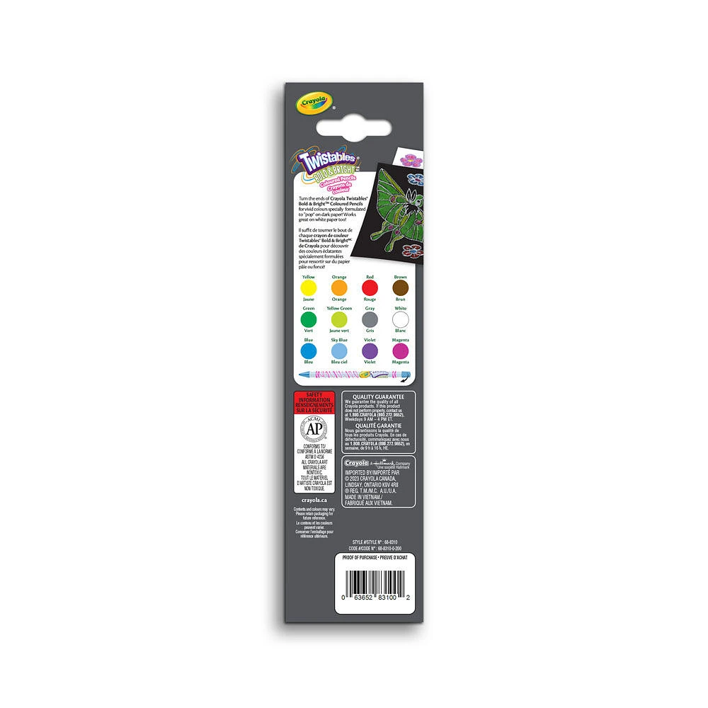 Crayons de couleur Twistables Bold and Bright Crayola, jeu de 12