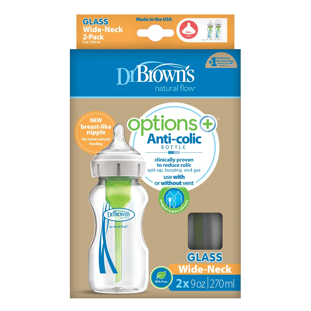 Dr. Brown's Options+ Wide-Neck Glass Bottle 9oz, 2-Pack