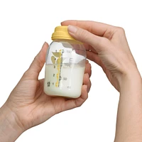 Bouteilles de conservation pour lait maternel Medela, emballage de 3 bouteilles pour lait maternel de 150ml avec tétines, couvercles, cols à base large et capuchons pour transport, fabriquées sans BPA.