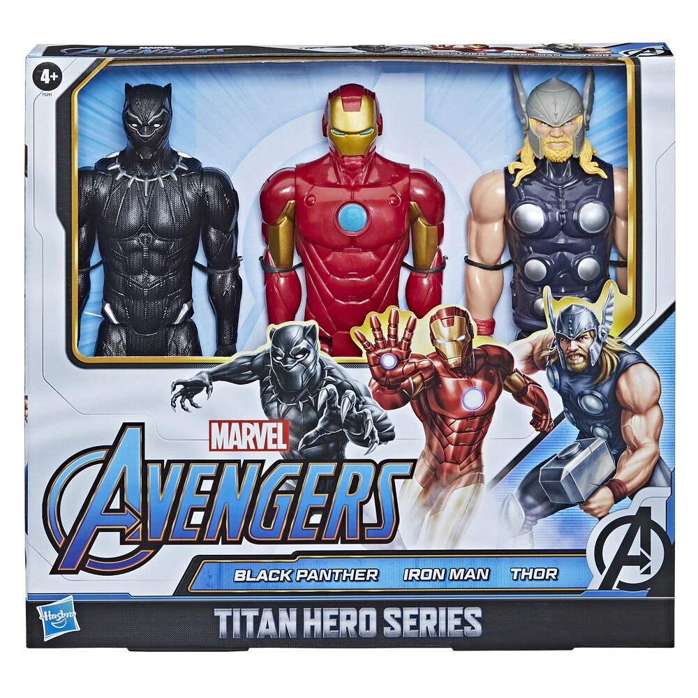 Marvel Avengers Titan Hero Series Black Panther Iron Man Thor, pack de 3 figurines de 30 cm, pour enfants dès 4 ans