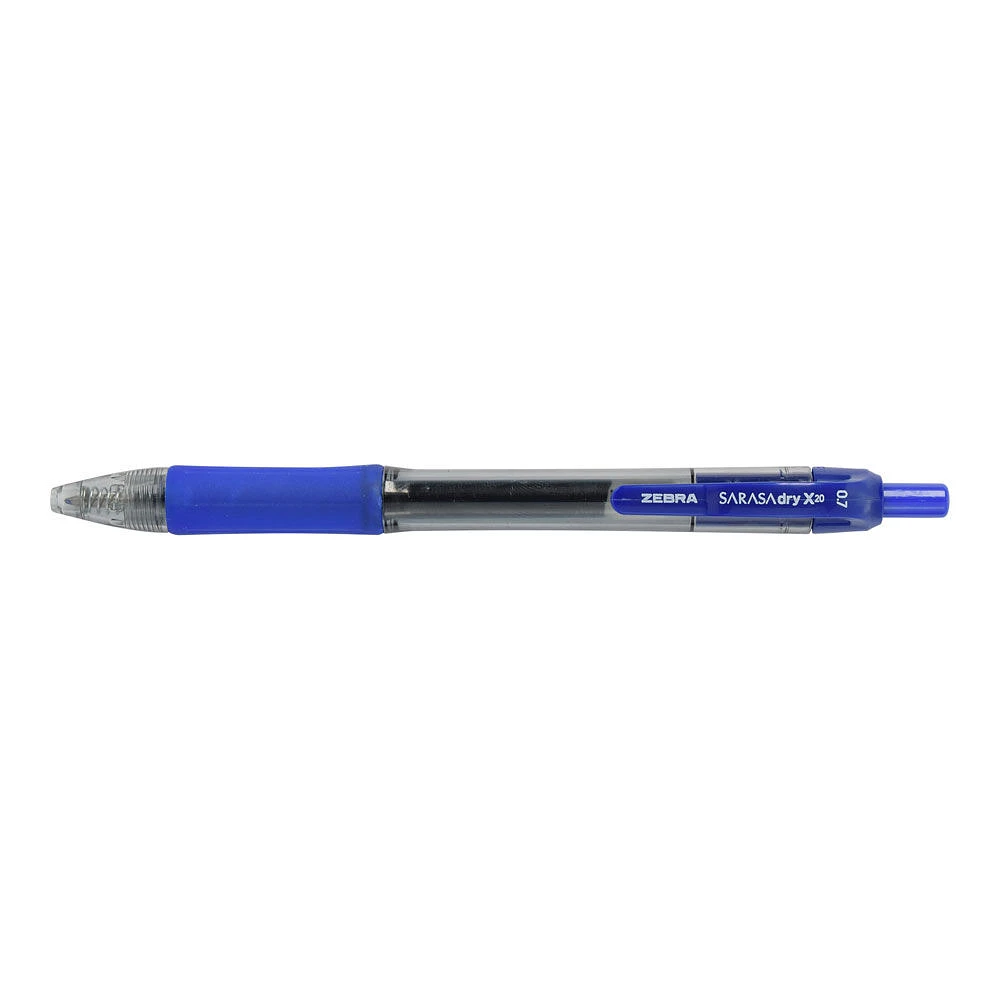Stylo à encre gel rétractable Zebra Sarasa X20, encre bleu, paquet de 2