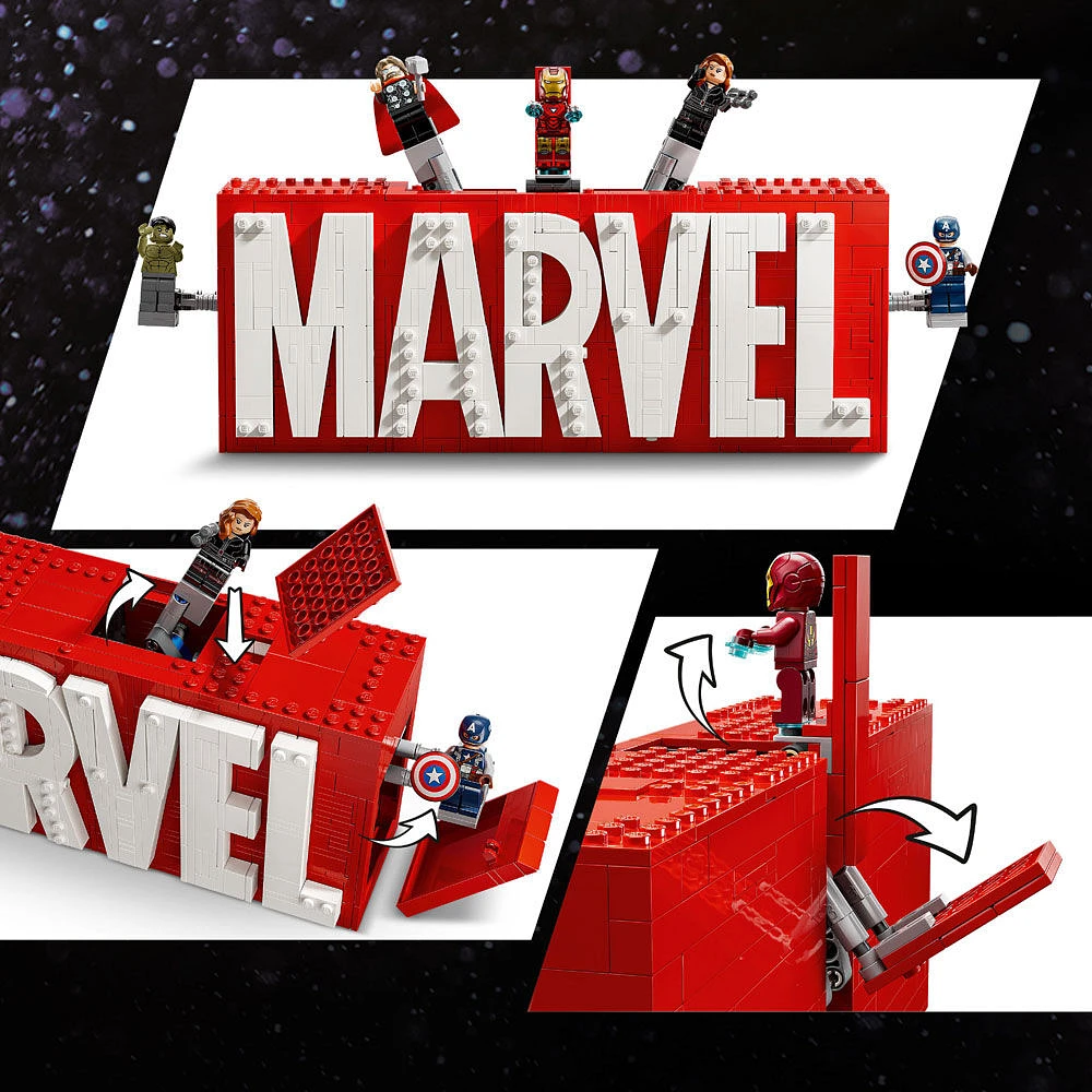 LEGO Marvel : Logo et figurines MARVEL, Ensemble à construire avec personnages des Avengers 76313