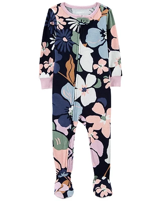 Carter's One Piece Floral 100% Snug Fit Cotton Footie PJs Navy