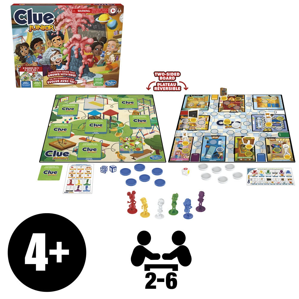 Clue Junior Game, 2-Sided Gameboard, 2 Games in 1, Clue Mystery Game for Younger Kids, Kids Board Games, Junior Games