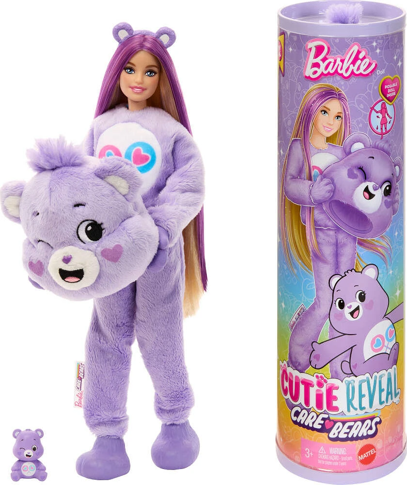 Barbie Cutie Reveal Care Bears Series Doll & Accessories in Share Bear Plush Costume, 10 Surprises