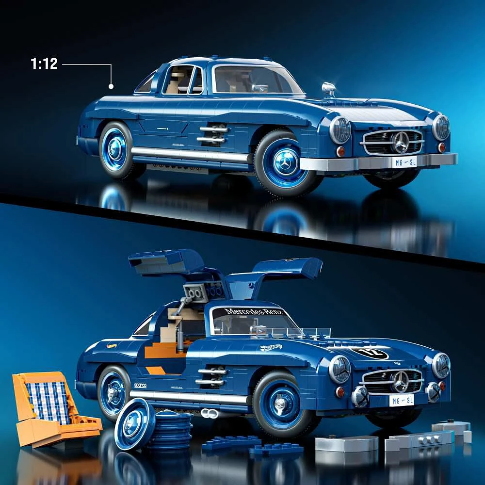 Mattel Brick Shop Hot Wheels Mercedes-Benz 300 SL Building Toy Kit (1600 Pieces), for Collectors