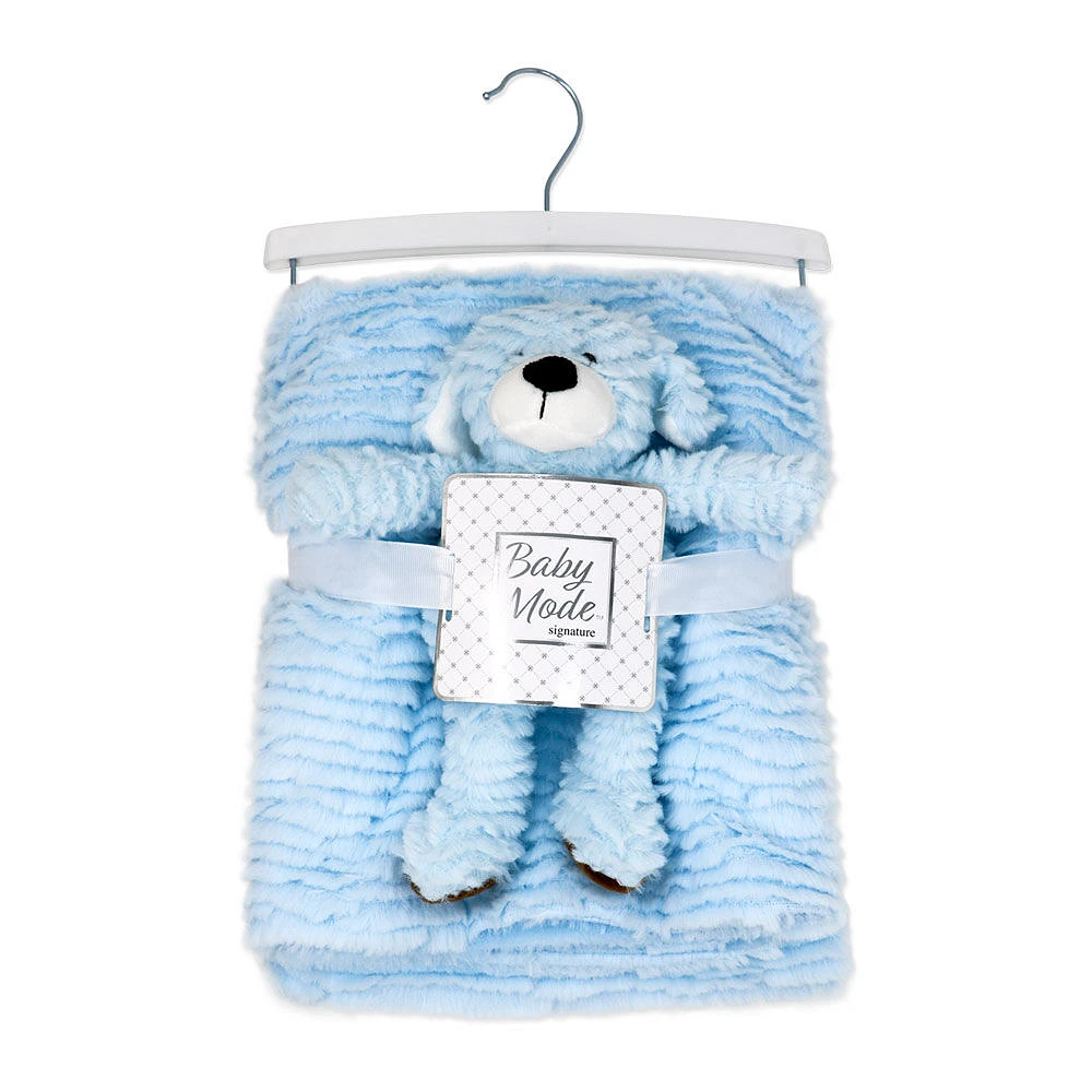 Baby Mode Signature Ridged Plush Toy with Blanket: Blue Dog