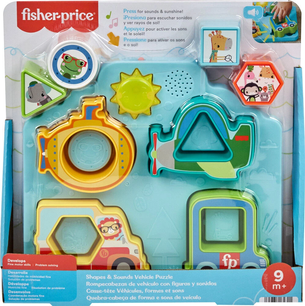 Fisher-Price Shapes & Sounds Vehicle Puzzle Baby Sorting Toy with Music & Lights