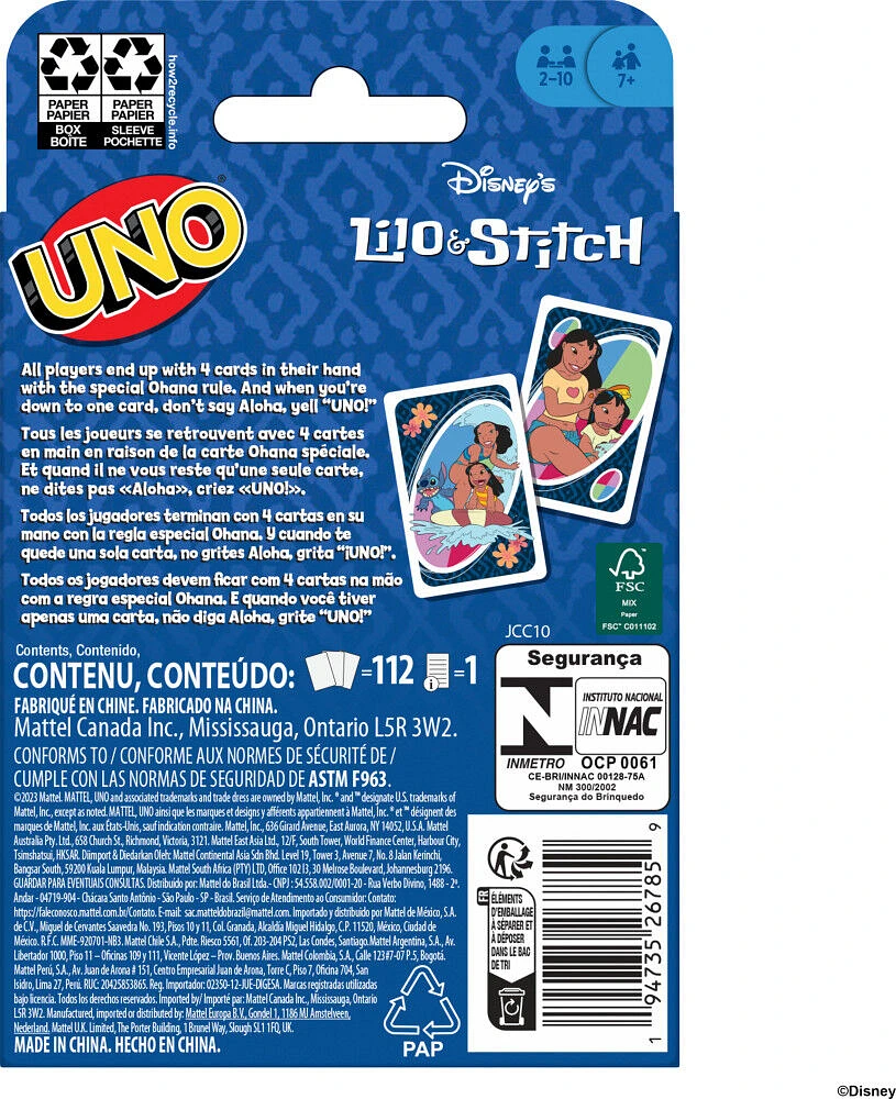 UNO Disney's Lilo and Stitch, jeu de cartes pour enfants, famille