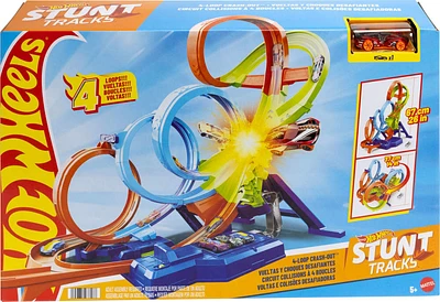 Hot Wheels Action 4-Loop Crash Out Track Set with Motorized Booster & 1:64 Scale Toy Car