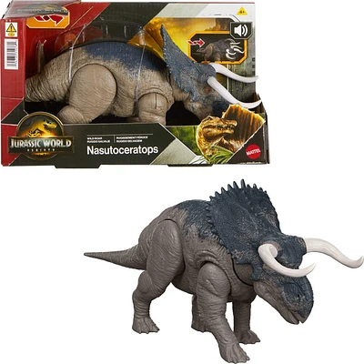 Jurassic World Rebirth Wild Roar Nasutoceratops Dinosaur Toy, Tail Controlled Attack Chomp & Sound