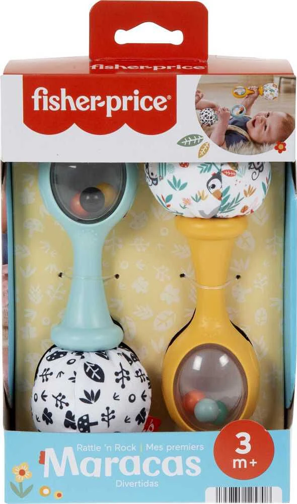 Fisher-Price Baby Rattle 'n Rock Maracas Toys, Set of 2 for Infants 3+ Months, High Contrast