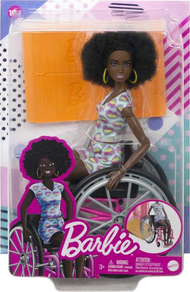 Barbie Fashionistas Doll #194 with Wheelchair & Ramp, Curly Brown Hair, Romper & Accessories