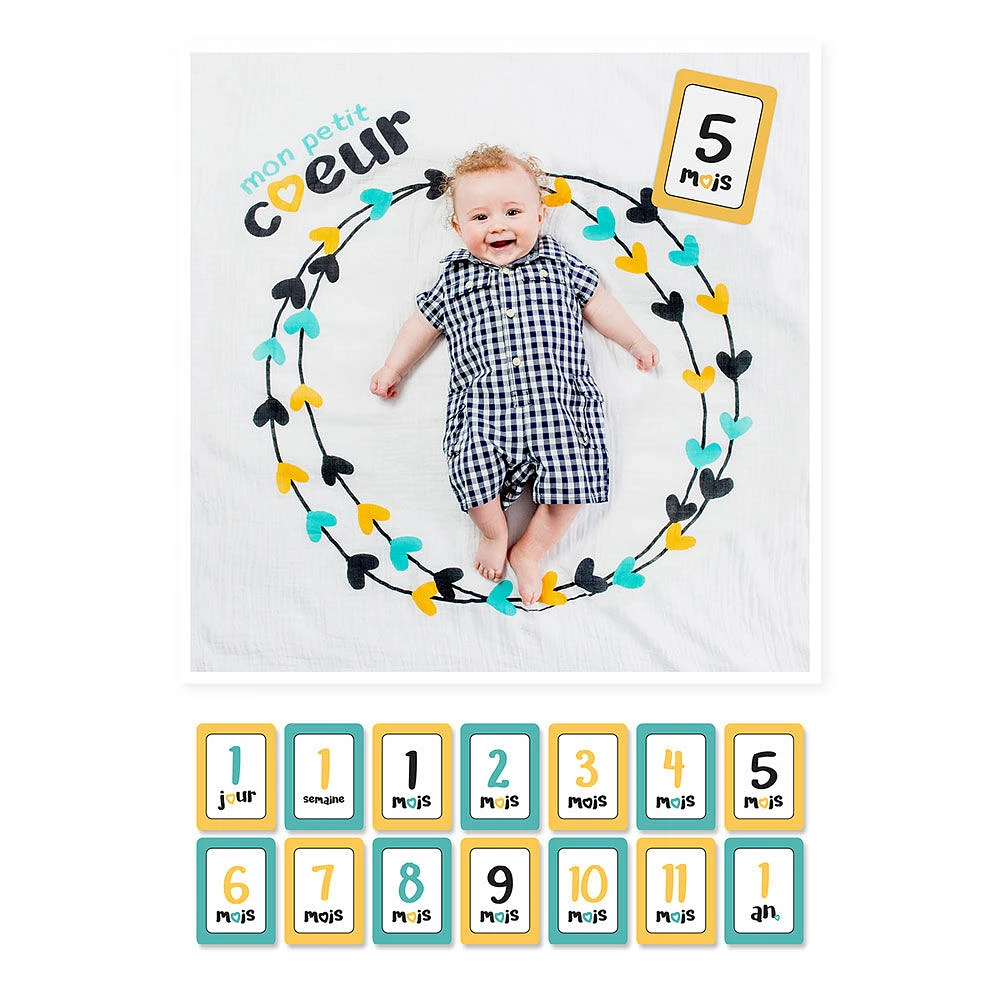Lulujo - Mon Petit Coeur Milestone Blanket - French Edition