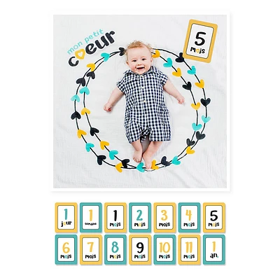 Lulujo - Mon Petit Coeur Milestone Blanket - French Edition