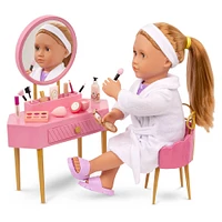 Our Generation Fabulous Fun Vanity Set Pink Vanity Table & Accessories for 18-inch Dolls