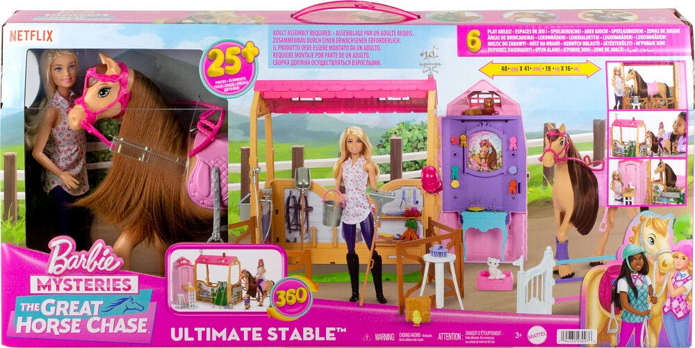 Barbie Mysteries: The Great Horse Chase Stable Playset with Doll, Toy Horse & Accessories, 25+ Pieces