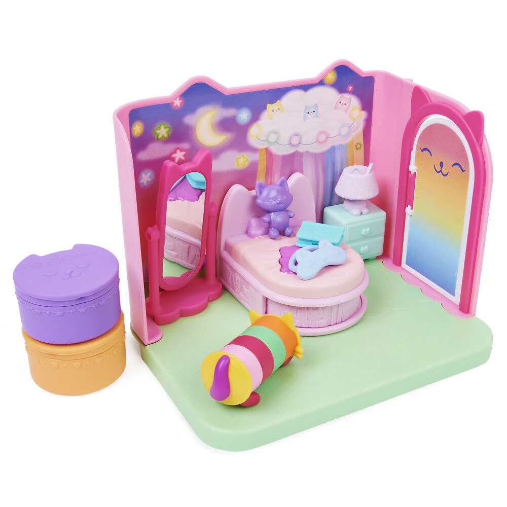 DreamWorks, Gabby's Dollhouse, Sweet Dreams Bedroom avec figurine Pillow Cat et 3 accessoires, 3 meubles et 2 boîtes surprises