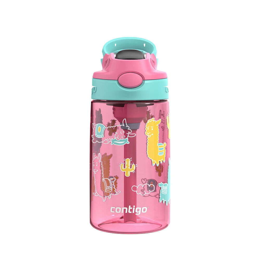 Contigo Aubrey Kids Leak-Proof Spill-Proof Water Bottle, Azalea Jade Llama, 14 oz