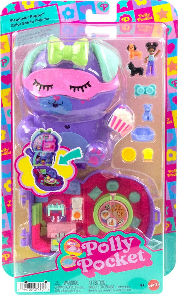 Polly Pocket Coffret Chiot Soirée Pyjama, micro-poupée, chiots, acc.