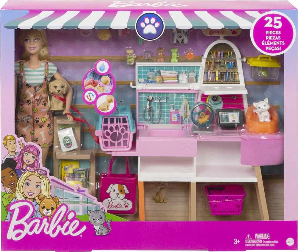 Barbie Doll and Pet Boutique Playset with 4 Pets and Accessories