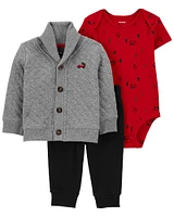 Ensemble 3 pièces cardigan Little en tricot double gris Carter’s