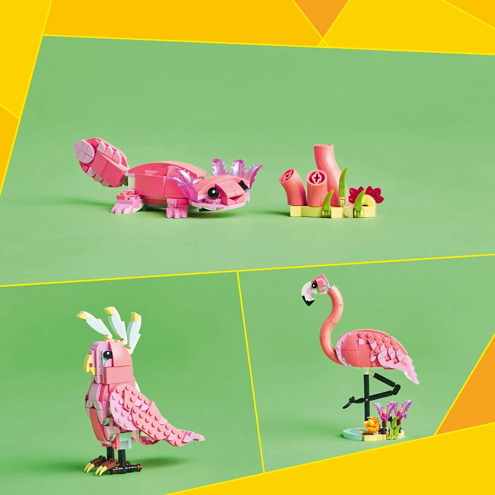 LEGO Creator 3 in 1 Wild Animals: Pink Flamingo Playset - Building Toy with 3 Building Options, Pink Flamingo, Cockatoo, or Axolotl - 31170