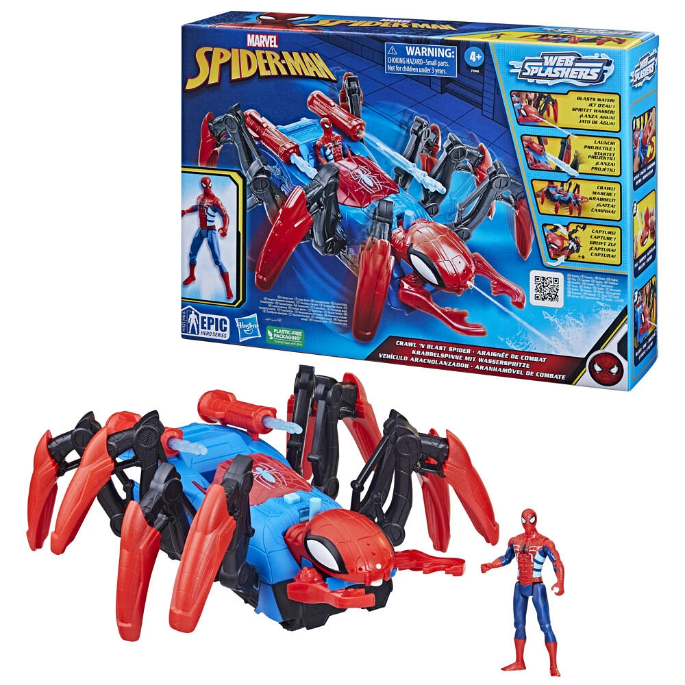 Marvel Spider-Man Araignée de combat, jouets de super-héros pour enfants, lance de l'eau et des toiles