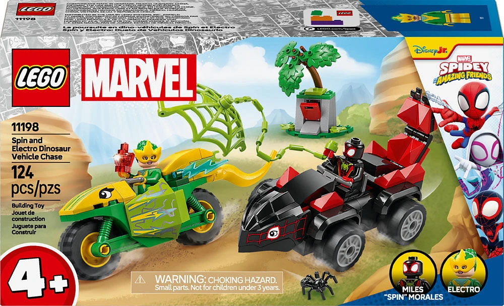 LEGO Marvel Spidey And His Amazing Friends Spin and Electro Dinosaur Vehicle Chase - Preschool Building Toy - 11198