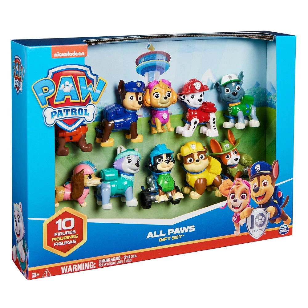 PAW Patrol, 10e anniversaire, Coffret cadeau de 10 figurines articulées de toute la Pat'Patrouille au complet à collectionner