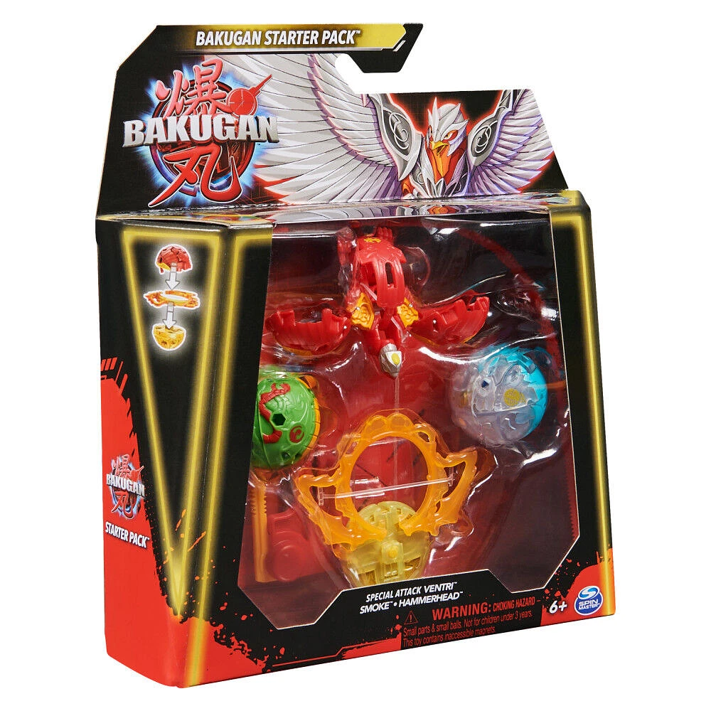 Bakugan Starter 3-Pack, Special Attack Bruiser, Octogan, Nillious, figurines articulées personnalisables qui tournent et cartes à collectionner