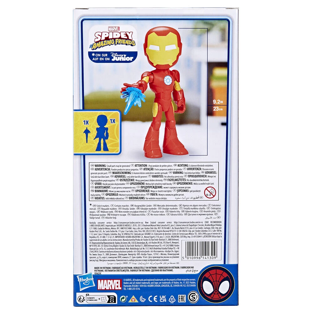 Marvel Spidey and His Amazing Friends Supersized Iron Man 9-inch Action Figure, Preschool Super Hero Toy for Kids