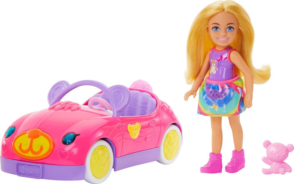 Barbie-Chelsea et son Cabriolet-Coffret poupée blonde, ours en peluche