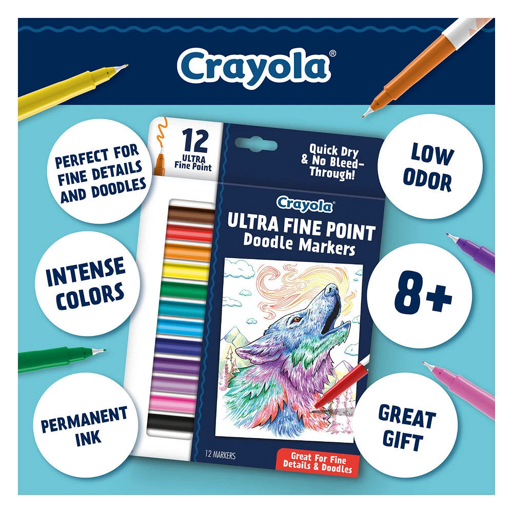 Marqueurs Doodle Markers à pointe ultra fine Crayola, jeu de 12