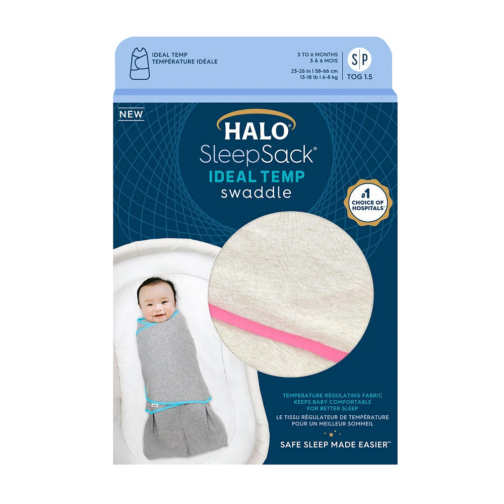 Couverture à Emmailloter HALO SleepSack Nouveau Né 0-3 Mois - Ideal Temp - Oatmeal/Pink 