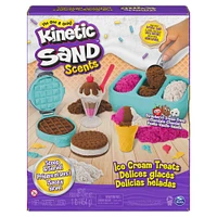 Kinetic Sand Scents, Coffret Ice Cream Treats contenant 3 couleurs de sable parfumé entièrement naturel et 6 outils de service