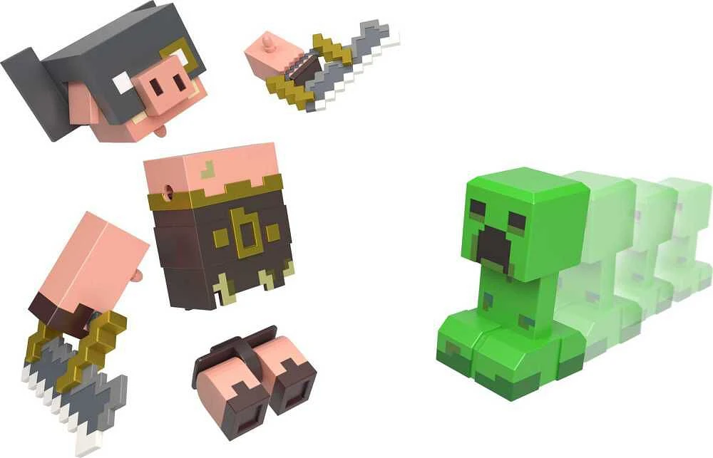 Minecraft Legends Creeper vs Piglin Bruiser Figures