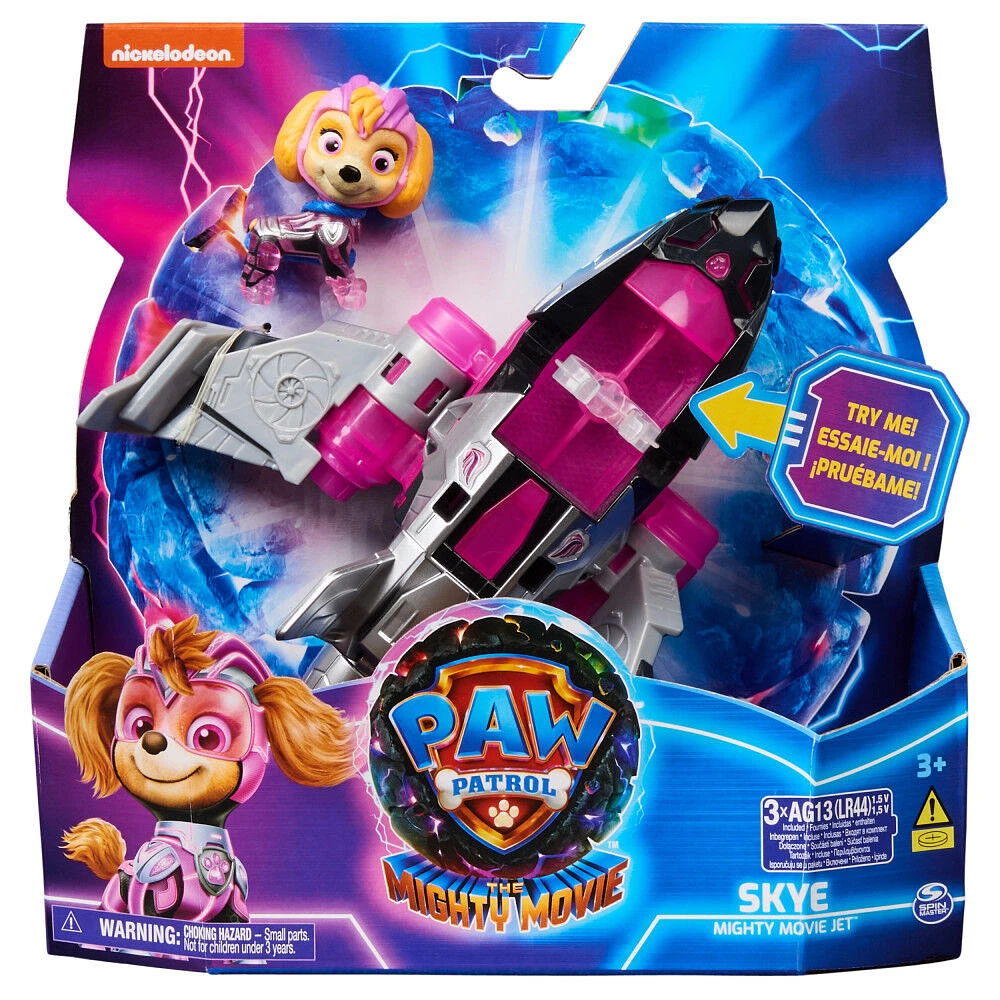 PAW Patrol: The Mighty Movie, Airplane Toy with Skye Mighty Pups Action Figure, Lights and Sounds