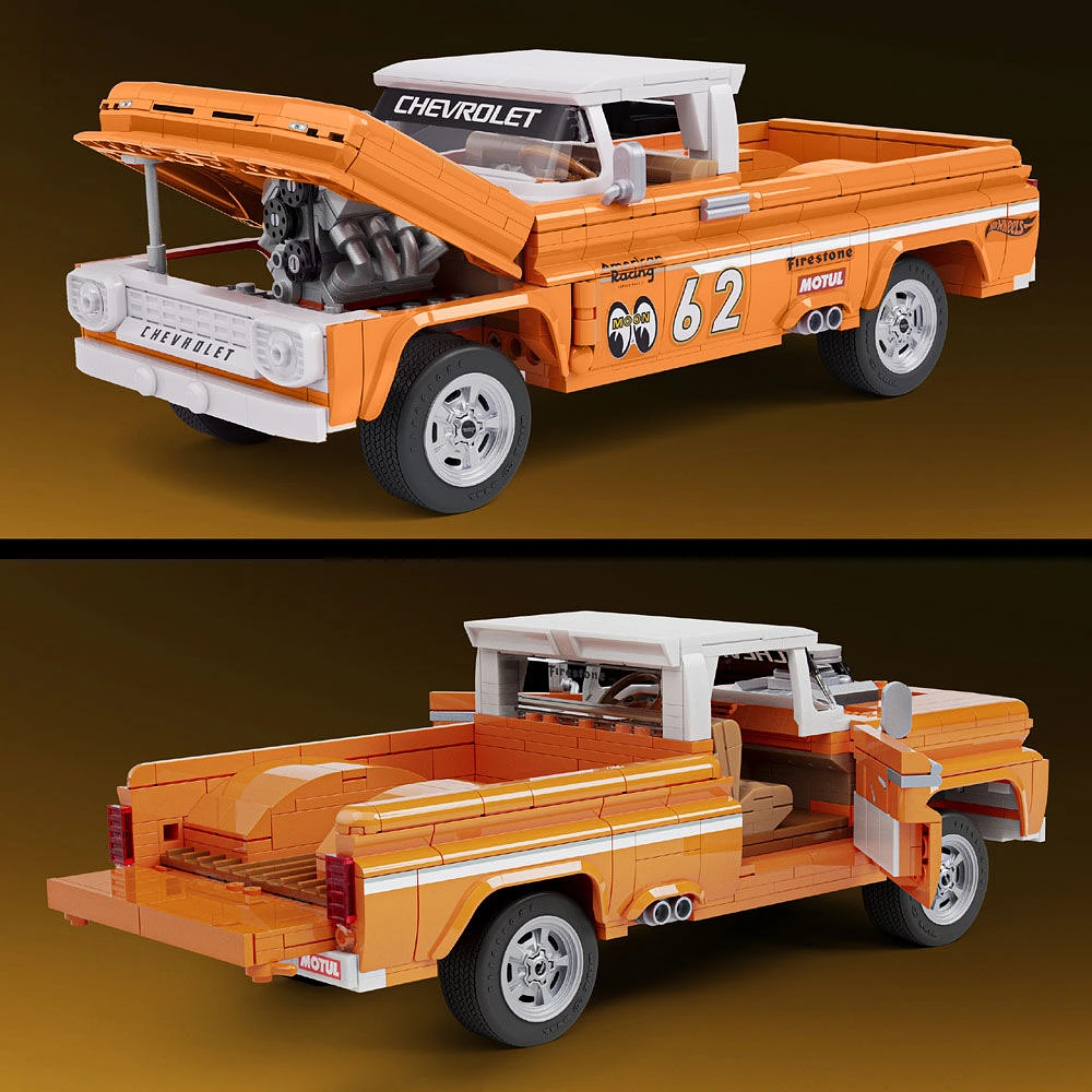 Mattel Brick Shop Hot Wheels Custom '62 Chevy Pickup Building Toy Kit (858 Pieces), for Collectors
