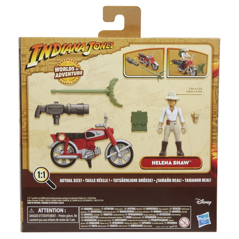 Indiana Jones Worlds of Adventure Helena Shaw with Motorcycle, 2.5 Inch Action Figure & Vehicle Set, Indiana Jones Toys