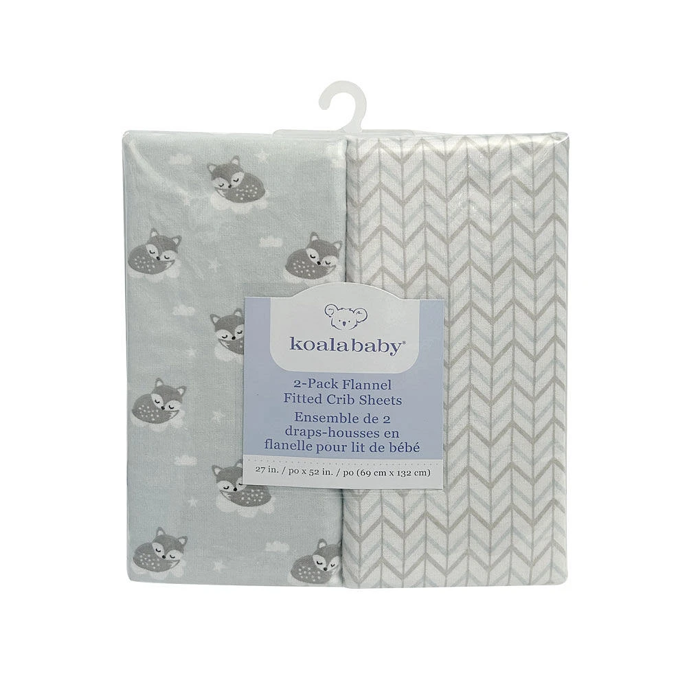 Lot de 2 draps en flanelle Koala Baby Sleepy Fox/Chevron