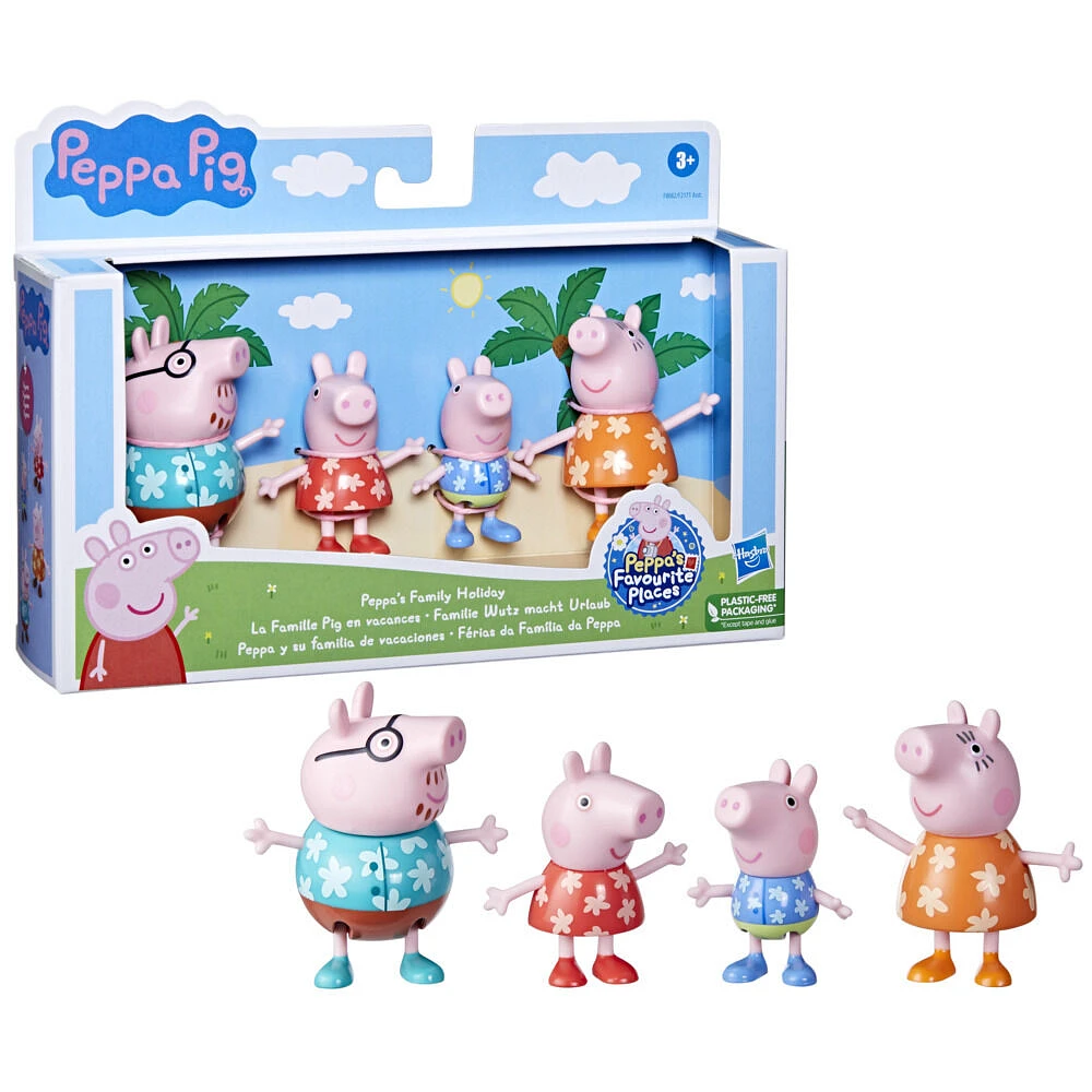 Peppa Pig, La Famille Pig en vacances, 4 figurines Peppa Pig sur le thème des vacances, jouets préscolaires