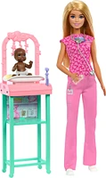 Poupée Barbie Pédiatre avec poupée mode blonde, 1poupée bébé, meubles et accessoires