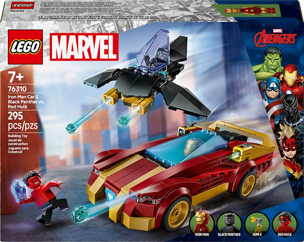 LEGO Marvel La voiture d'Iron Man et Black Panther contre Hulk rouge, Ensemble de jeu à construire avec avec figurines 76310