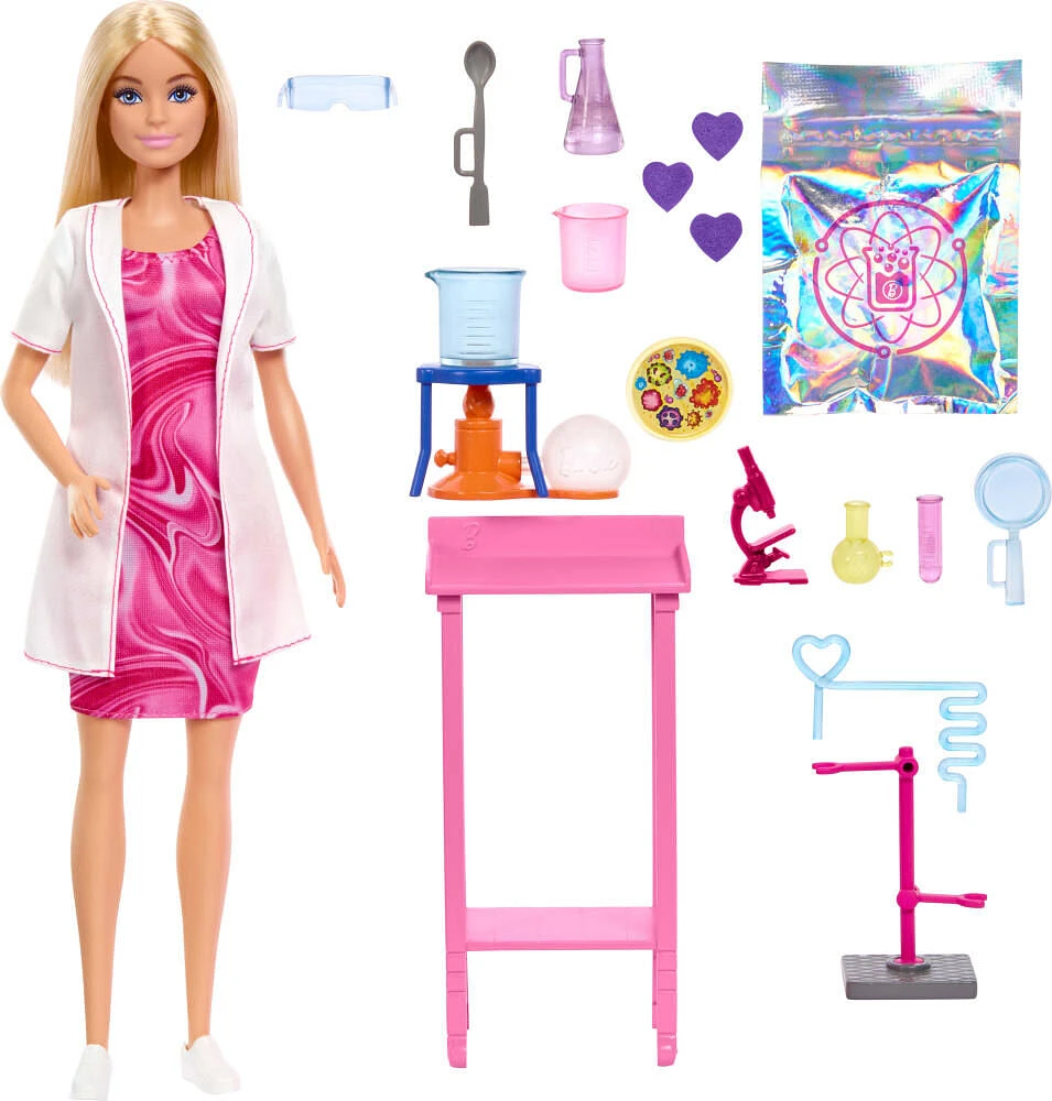 Barbie Poupée mode et accessoires Scientifique, blonde, table