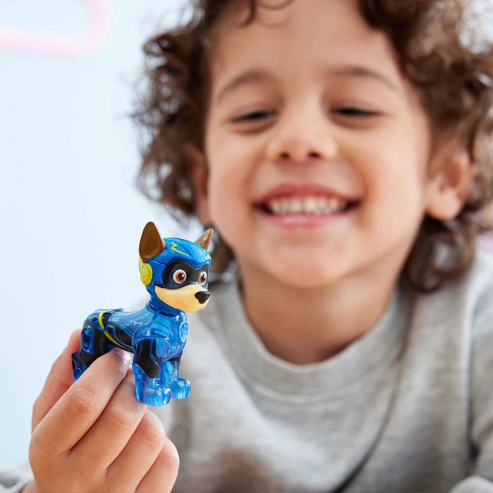 PAW Patrol : La Super Patrouille le film, Mighty Transforming Cruiser de Chase avec figurine articulée Super Patrouille, effets sonores et lumineux