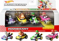 HotWheels-  Mario Kart - Coffret 4Véhicules - les motifs peuvent varier