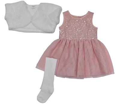 Rococo Dress Set & Tights Pink 3-6M