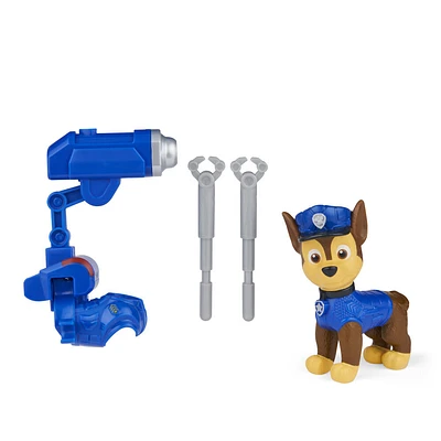 PAW Patrol, Figurine du film à collectionner Chase avec sac à dos à attacher et 2 projectiles