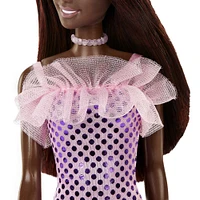 Barbie- Poupée - Cheveux brun foncé et robe métallique